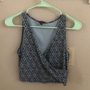blue pattern wrap crop top